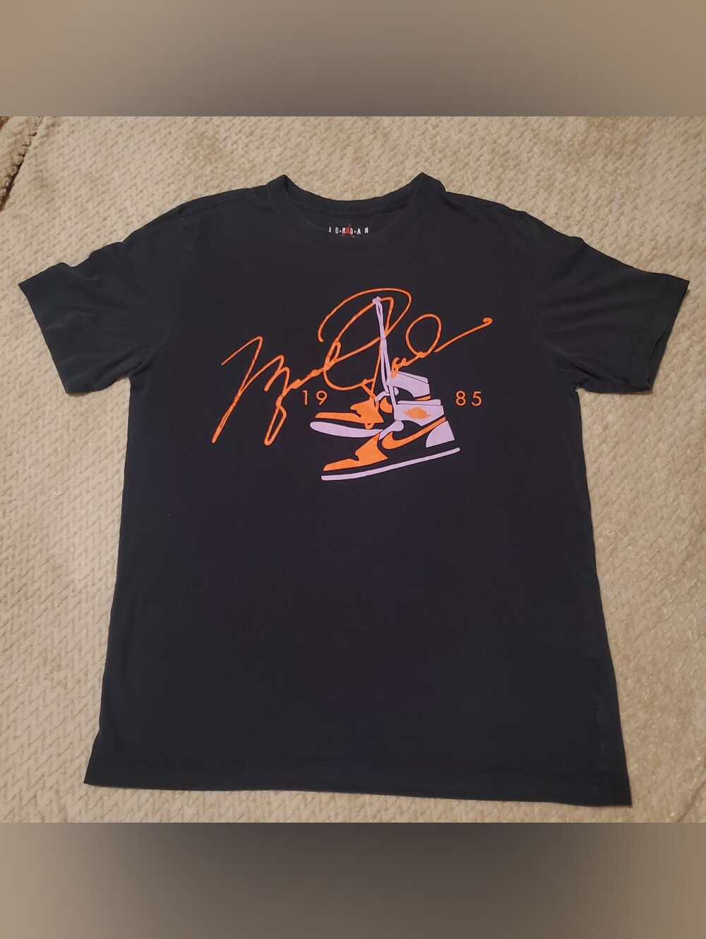 Jordan Black T-Shirt with Orange and Purple Sneaker Graphic